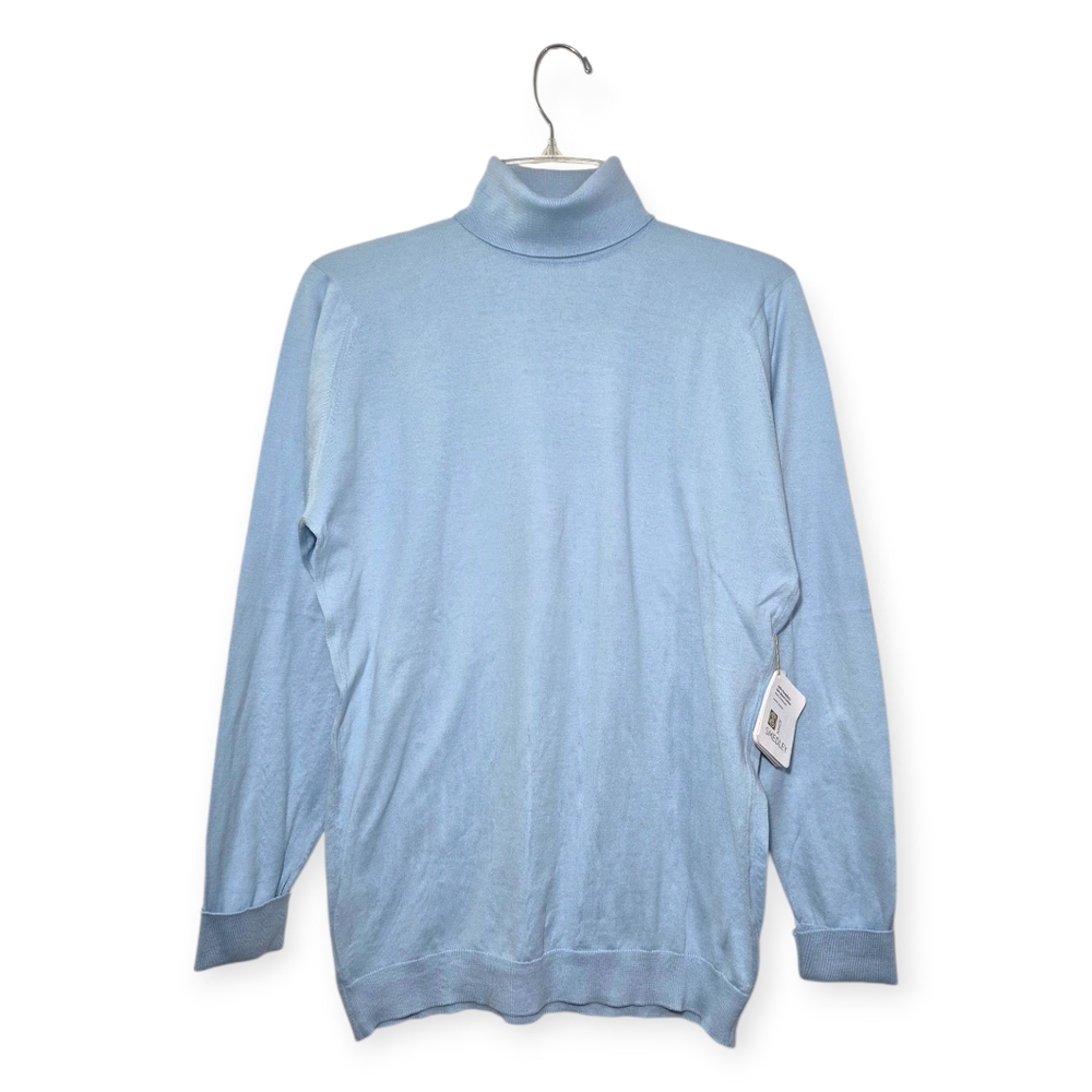 JOHN SMEDLEY Sea Island Cotton Pembroke Turtleneck In Salt Light Blue Small